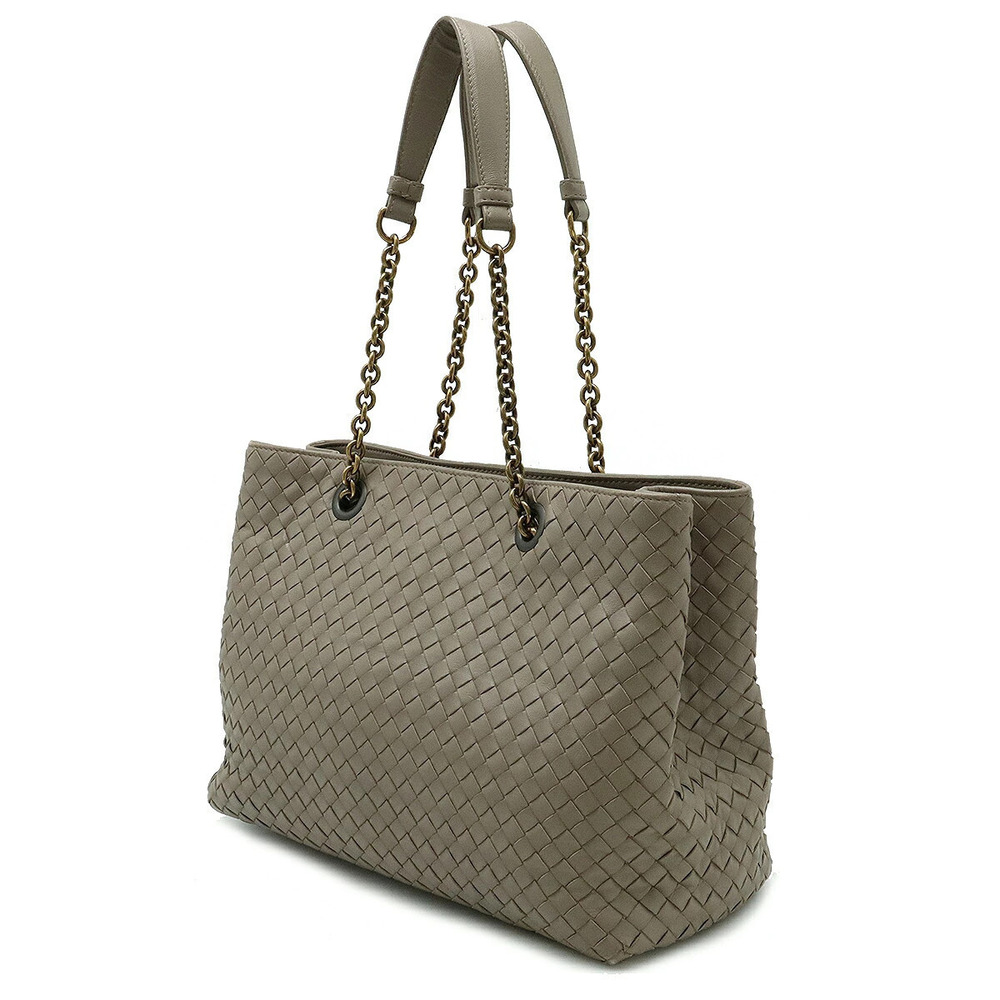 BOTTEGA VENETA Intrecciato Shoulder Bag Chain Hobo Leather Greige Gray - Picture 2 of 9
